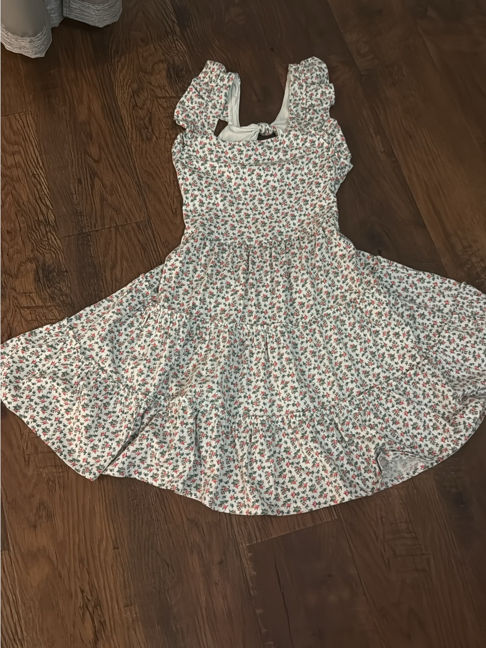 Polo by Ralph Lauren White Floral Tiered Dress with Pink & Green Accents